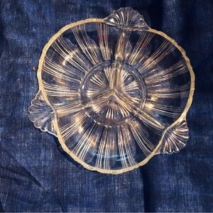 Vintage 3 section glass dish by Hazel Atlas Ridges and Fans pattern 572